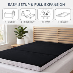 4in Portable Mattress Topper, Tri-Fold Mattress Pad - Onyx Black