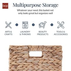 Set of 5 Collapsible Hyacinth Storage Baskets w/ Inserts - 12x12in
