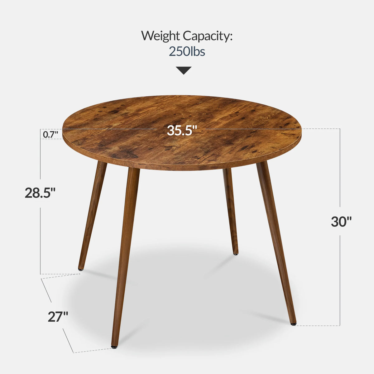 Round Mid-Century Modern 35.5in Dining Table, Dinette for Home or Kitchen w/Wood Finish Steel Legs