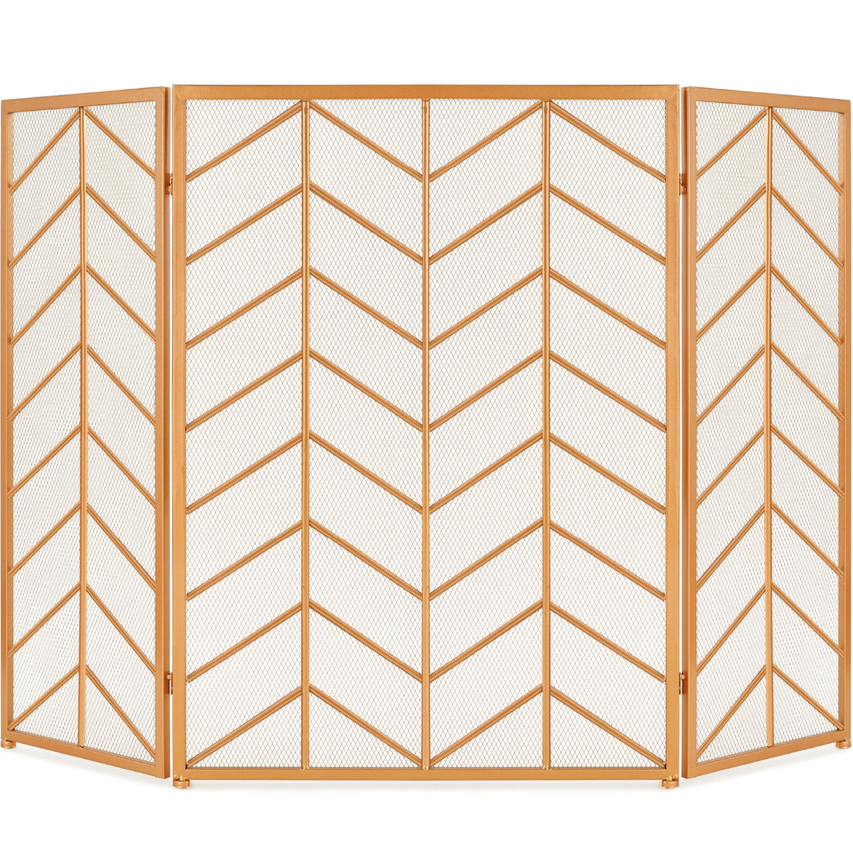 3-Panel Iron Chevron Fireplace Screen w/ Handles - 52x31in