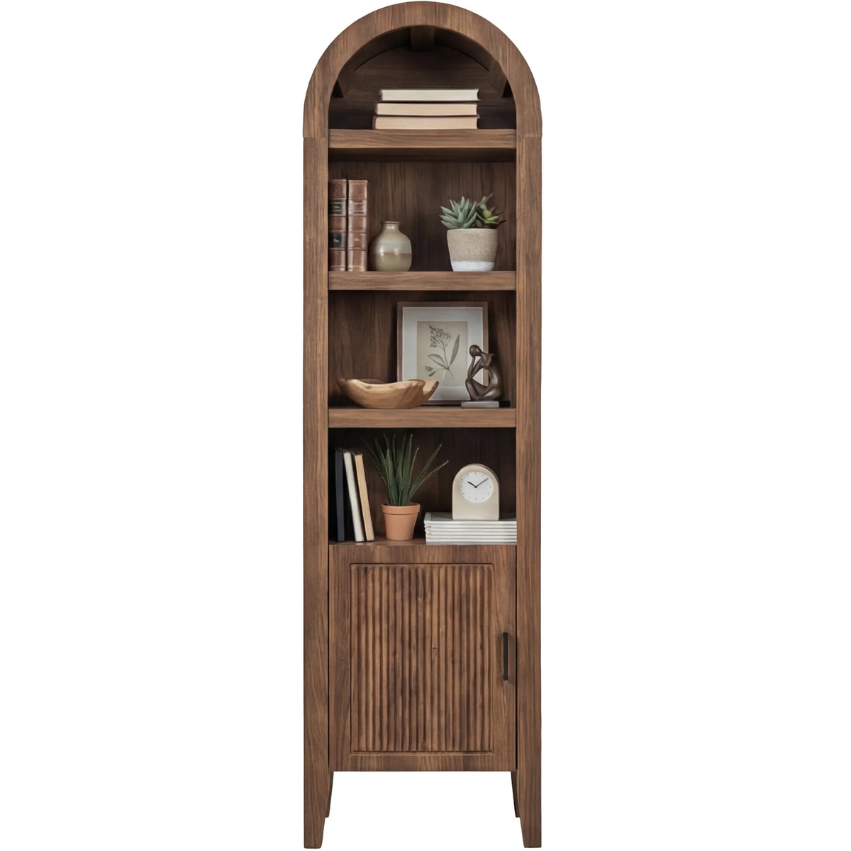 72" Tall Narrow Arched Pantry Cabinet w/ Door, 4-Tier Storage Cabinet