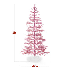 Pink Pre-Lit Sparse Flocked Christmas Tree w/ 2-in-1 LEDs, Cordless Connection