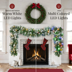 9Ft Pre-Lit Christmas Garland W/ 2-In-1 Led Lights