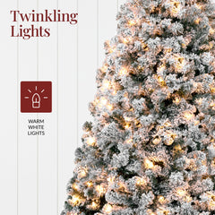 Pre-Lit Snow Flocked Artificial Pine Christmas Tree w/ Warm White Lights