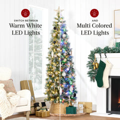Pre-Lit Artificial Frosted Scotch Pine Pencil Christmas Tree w/ Metal Stand