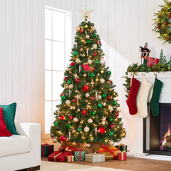 Pre-Lit Artificial Green Spruce Christmas Tree, w/Easy Assembly