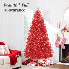 Pre-Lit Artificial Red Christmas Tree w/ Incandescent Lights