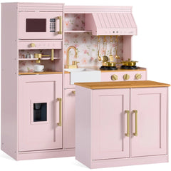 Pretend Kitchen Toy Set for Kids w/Lights, Sounds, Island, Espresso Machine