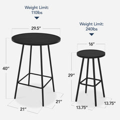 3-Piece Patio Bar Height Bistro Set w/ Backless Stools, Slatted Design