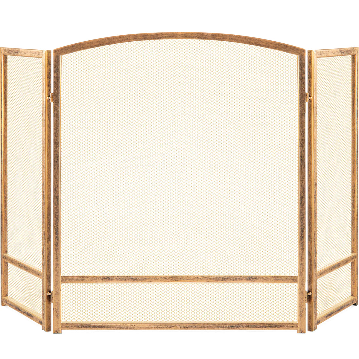 3-Panel Simple Steel Mesh Fireplace Screen w/ Worn Finish - 47.5x27.25in