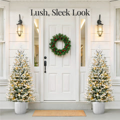 Pre-Lit Potted Flocked Christmas Tree w/Twinkling White & Multi LEDs