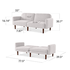 Curved Convertible Futon, Boucle Fabric Split-Back Sleeper Bed