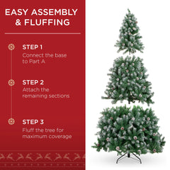 Pre-Decorated Christmas Tree w/ Pinecones, Flocked Branch Tips