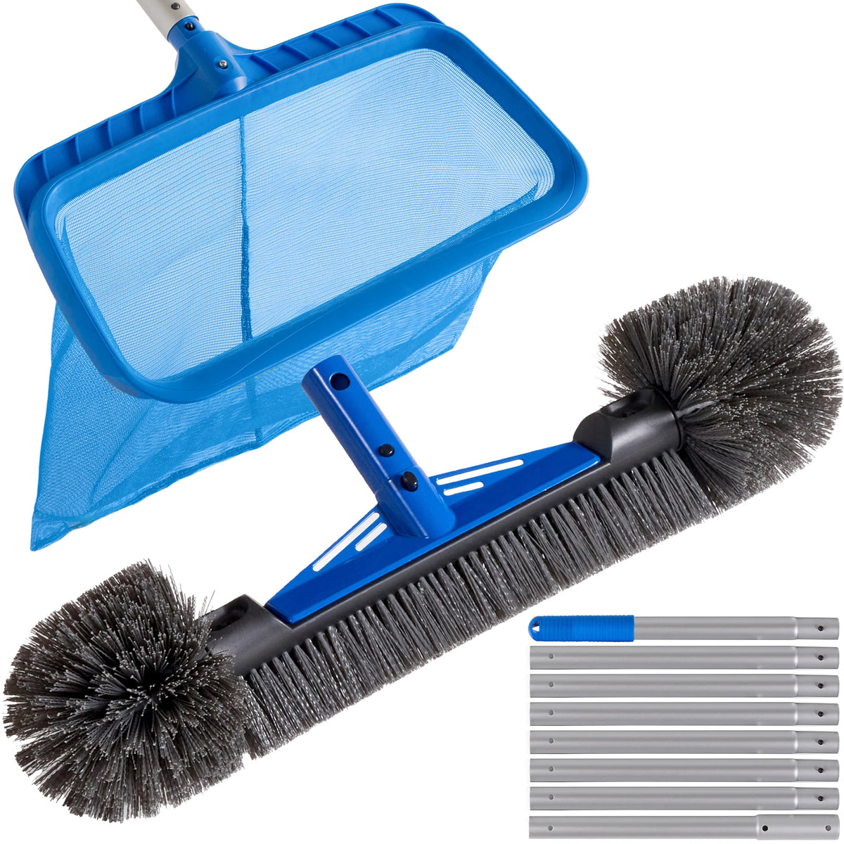 Pool Cleaning Starter Kit  Pool Brush, Skimmer Net & 9 ft Aluminum Pole